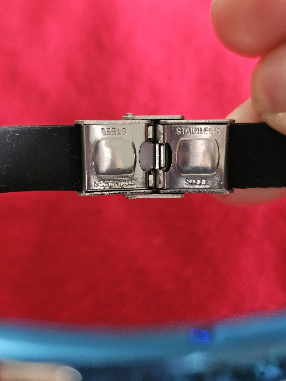 Men's Black Leather Bracelet with Blue Cross Accent